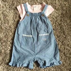 Calvin Klein 3/6 Mon polka dot overalls and onesie